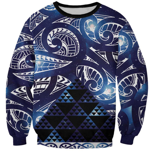 Matariki New Zealand Sweatshirt NZ Niho Taniwha Maori New Year Blue Galaxy