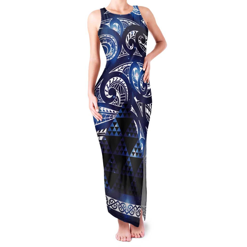 Matariki New Zealand Tank Maxi Dress NZ Niho Taniwha Maori New Year Blue Galaxy