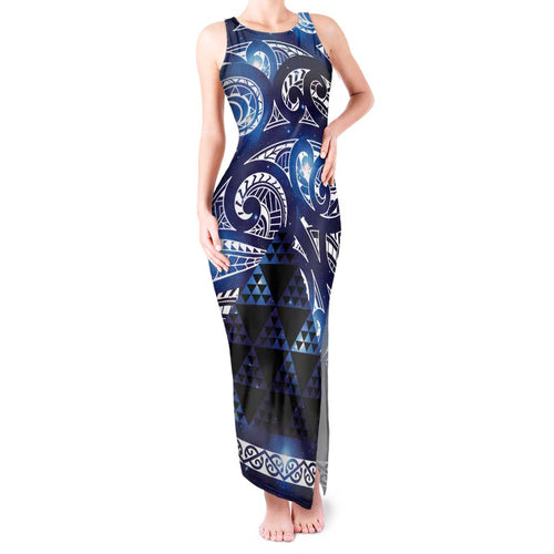 Matariki New Zealand Tank Maxi Dress NZ Niho Taniwha Maori New Year Blue Galaxy