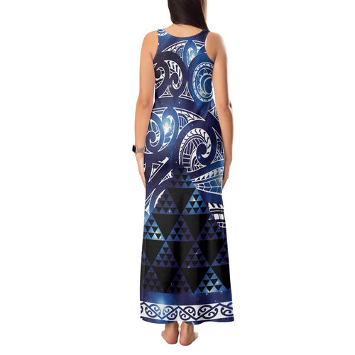 Matariki New Zealand Tank Maxi Dress NZ Niho Taniwha Maori New Year Blue Galaxy