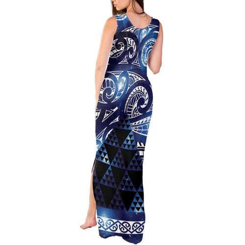 Matariki New Zealand Tank Maxi Dress NZ Niho Taniwha Maori New Year Blue Galaxy