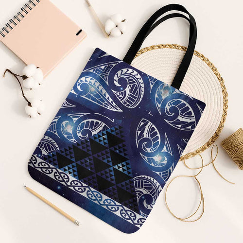 Matariki New Zealand Tote Bag NZ Niho Taniwha Maori New Year Blue Galaxy