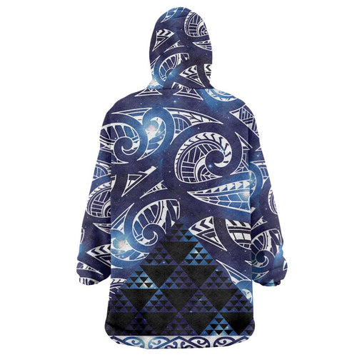 Matariki New Zealand Wearable Blanket Hoodie NZ Niho Taniwha Maori New Year Blue Galaxy