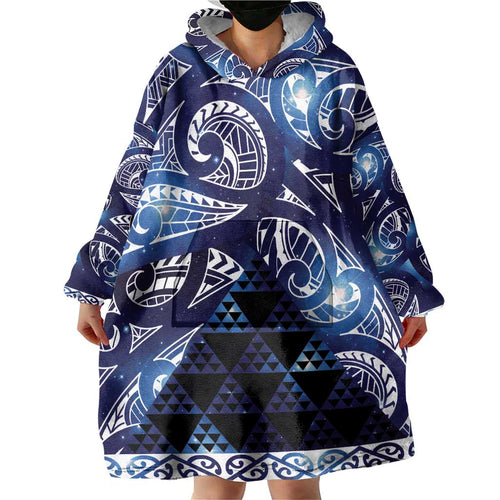 Matariki New Zealand Wearable Blanket Hoodie NZ Niho Taniwha Maori New Year Blue Galaxy