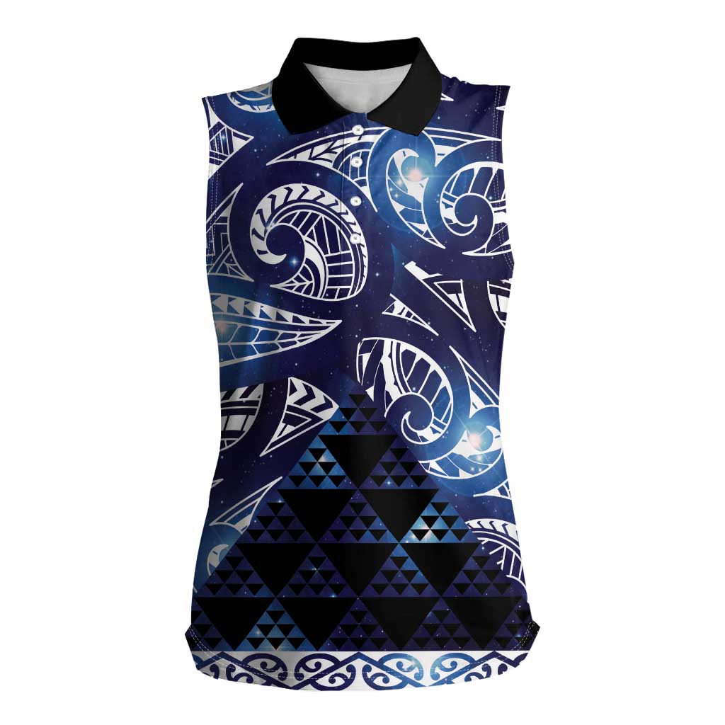 Matariki New Zealand Women Sleeveless Polo Shirt NZ Niho Taniwha Maori New Year Blue Galaxy