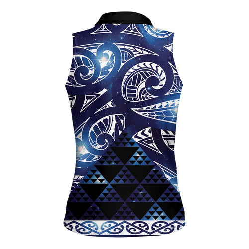 Matariki New Zealand Women Sleeveless Polo Shirt NZ Niho Taniwha Maori New Year Blue Galaxy