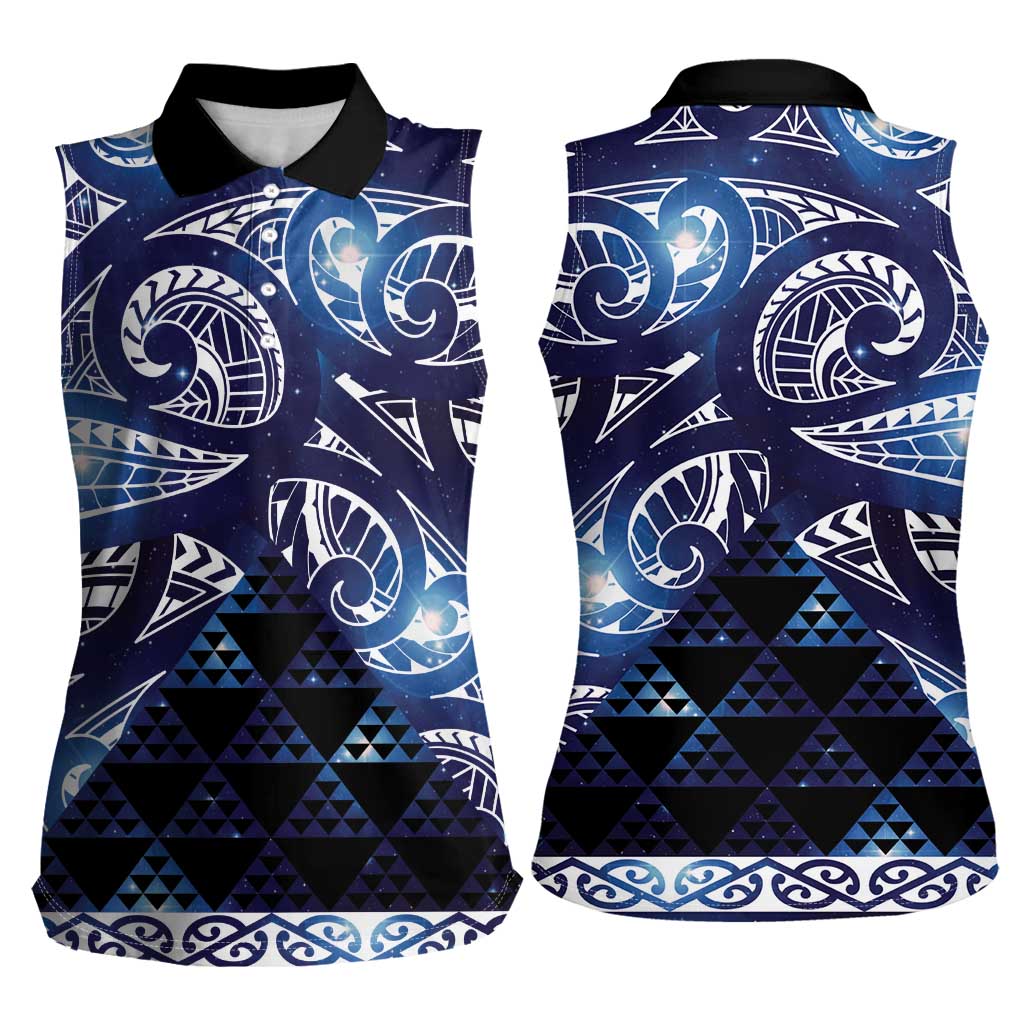 Matariki New Zealand Women Sleeveless Polo Shirt NZ Niho Taniwha Maori New Year Blue Galaxy