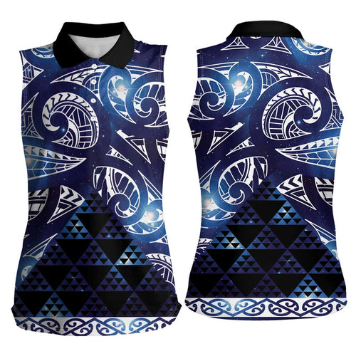 Matariki New Zealand Women Sleeveless Polo Shirt NZ Niho Taniwha Maori New Year Blue Galaxy