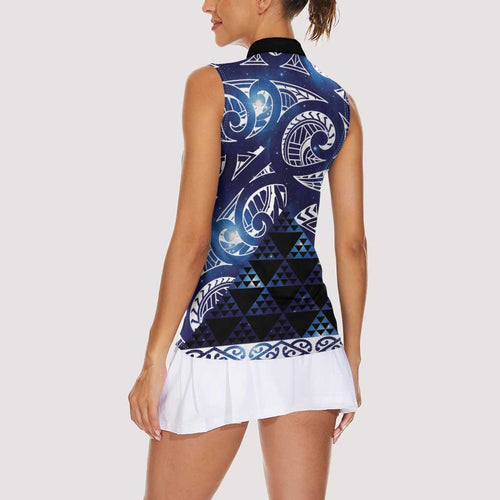 Matariki New Zealand Women Sleeveless Polo Shirt NZ Niho Taniwha Maori New Year Blue Galaxy