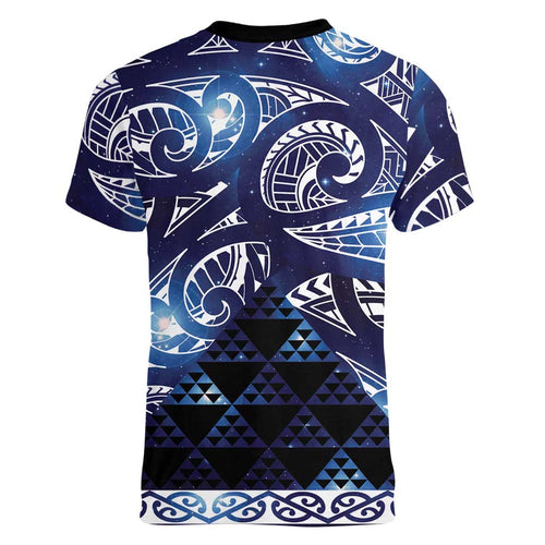 Matariki New Zealand Women V-Neck T-Shirt NZ Niho Taniwha Maori New Year Blue Galaxy