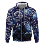 Matariki New Zealand Zip Hoodie NZ Niho Taniwha Maori New Year Blue Galaxy