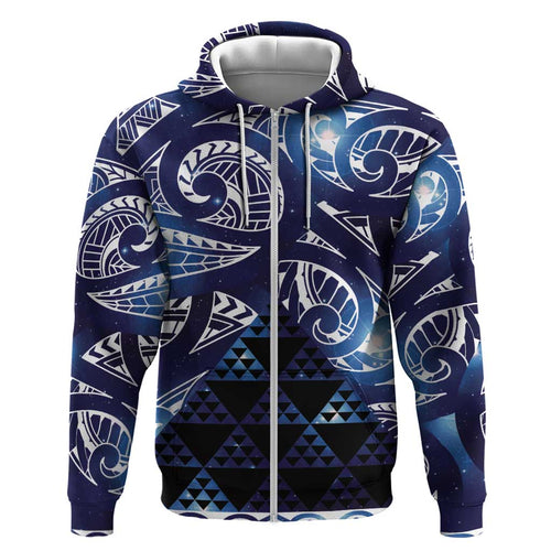 Matariki New Zealand Zip Hoodie NZ Niho Taniwha Maori New Year Blue Galaxy