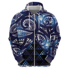 Matariki New Zealand Zip Hoodie NZ Niho Taniwha Maori New Year Blue Galaxy
