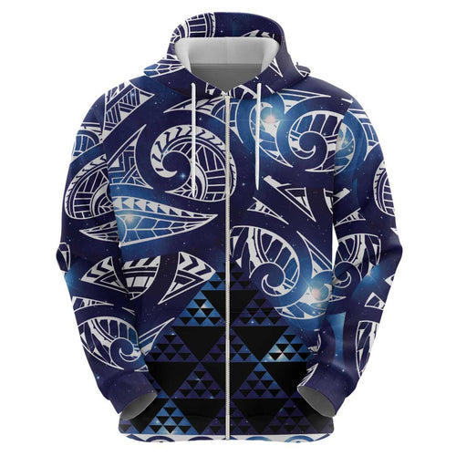 Matariki New Zealand Zip Hoodie NZ Niho Taniwha Maori New Year Blue Galaxy