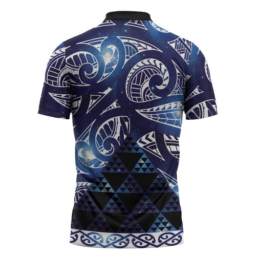 Matariki New Zealand Zipper Polo Shirt NZ Niho Taniwha Maori New Year Blue Galaxy