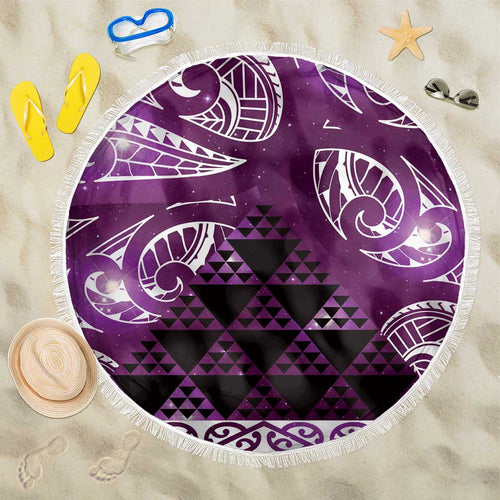 Matariki New Zealand Beach Blanket NZ Niho Taniwha Maori New Year Purple Galaxy