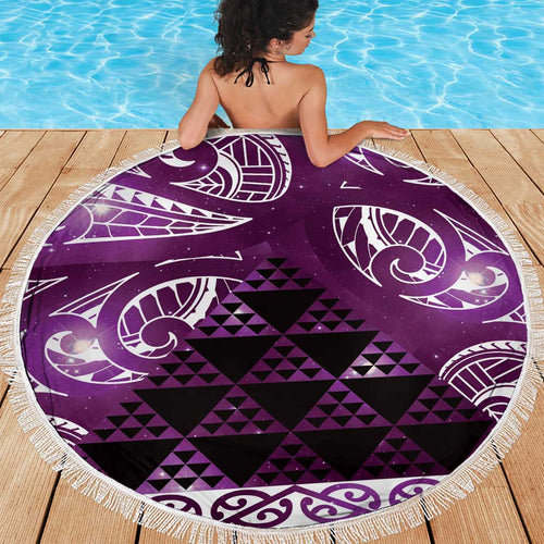 Matariki New Zealand Beach Blanket NZ Niho Taniwha Maori New Year Purple Galaxy