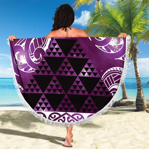 Matariki New Zealand Beach Blanket NZ Niho Taniwha Maori New Year Purple Galaxy