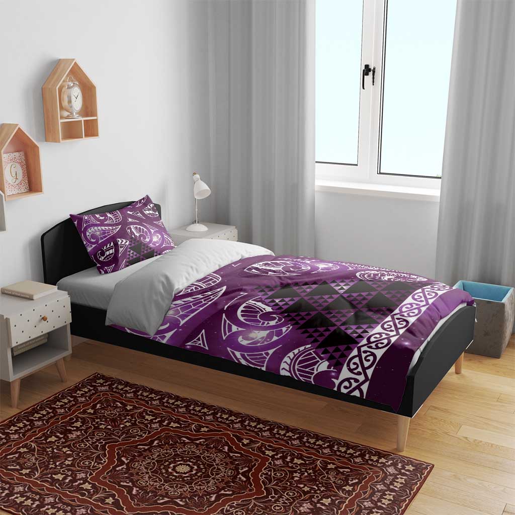 Matariki New Zealand Bedding Set NZ Niho Taniwha Maori New Year Purple Galaxy
