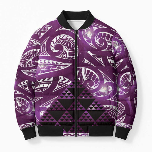 Matariki New Zealand Bomber Puffer Jacket NZ Niho Taniwha Maori New Year Purple Galaxy
