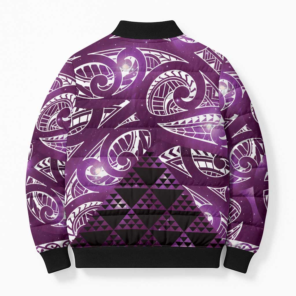 Matariki New Zealand Bomber Puffer Jacket NZ Niho Taniwha Maori New Year Purple Galaxy
