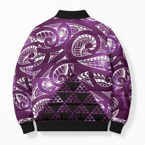 Matariki New Zealand Bomber Puffer Jacket NZ Niho Taniwha Maori New Year Purple Galaxy