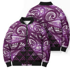 Matariki New Zealand Bomber Puffer Jacket NZ Niho Taniwha Maori New Year Purple Galaxy