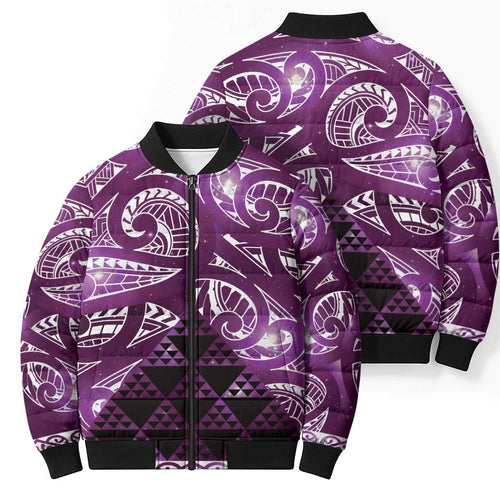 Matariki New Zealand Bomber Puffer Jacket NZ Niho Taniwha Maori New Year Purple Galaxy