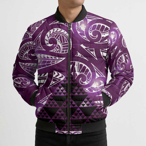 Matariki New Zealand Bomber Puffer Jacket NZ Niho Taniwha Maori New Year Purple Galaxy