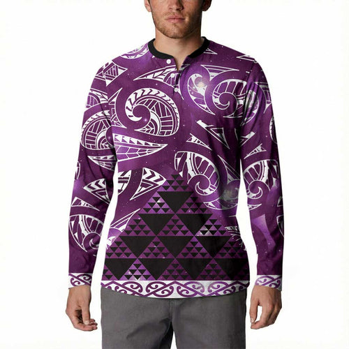 Matariki New Zealand Button Sweatshirt NZ Niho Taniwha Maori New Year Purple Galaxy