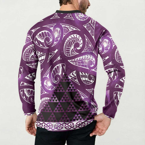 Matariki New Zealand Button Sweatshirt NZ Niho Taniwha Maori New Year Purple Galaxy