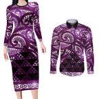 Matariki New Zealand Couples Matching Long Sleeve Bodycon Dress and Long Sleeve Button Shirt NZ Niho Taniwha Maori New Year Purple Galaxy
