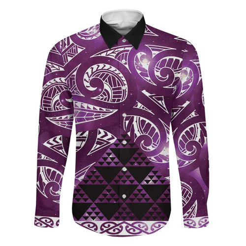 Matariki New Zealand Family Matching Long Sleeve Bodycon Dress and Hawaiian Shirt NZ Niho Taniwha Maori New Year Purple Galaxy