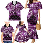 Matariki New Zealand Family Matching Mermaid Dress and Hawaiian Shirt NZ Niho Taniwha Maori New Year Purple Galaxy
