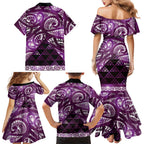Matariki New Zealand Family Matching Mermaid Dress and Hawaiian Shirt NZ Niho Taniwha Maori New Year Purple Galaxy