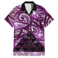 Matariki New Zealand Family Matching Off Shoulder Short Dress and Hawaiian Shirt NZ Niho Taniwha Maori New Year Purple Galaxy