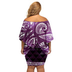 Matariki New Zealand Family Matching Off Shoulder Short Dress and Hawaiian Shirt NZ Niho Taniwha Maori New Year Purple Galaxy