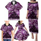 Matariki New Zealand Family Matching Puletasi and Hawaiian Shirt NZ Niho Taniwha Maori New Year Purple Galaxy