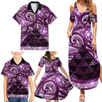 Matariki New Zealand Family Matching Summer Maxi Dress and Hawaiian Shirt NZ Niho Taniwha Maori New Year Purple Galaxy