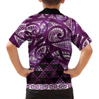 Matariki New Zealand Family Matching Summer Maxi Dress and Hawaiian Shirt NZ Niho Taniwha Maori New Year Purple Galaxy