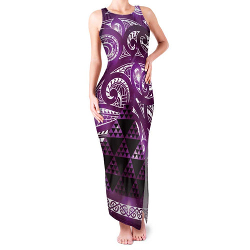 Matariki New Zealand Family Matching Tank Maxi Dress and Hawaiian Shirt NZ Niho Taniwha Maori New Year Purple Galaxy