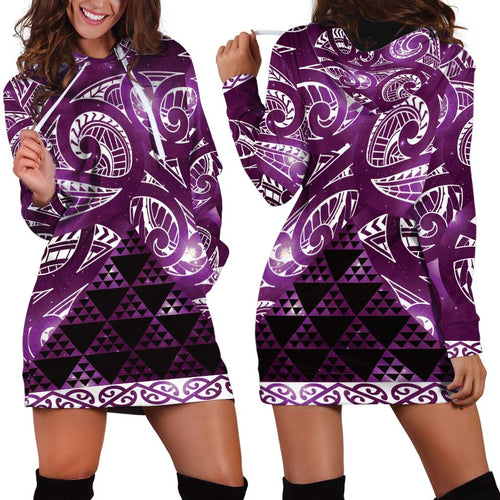 Matariki New Zealand Hoodie Dress NZ Niho Taniwha Maori New Year Purple Galaxy