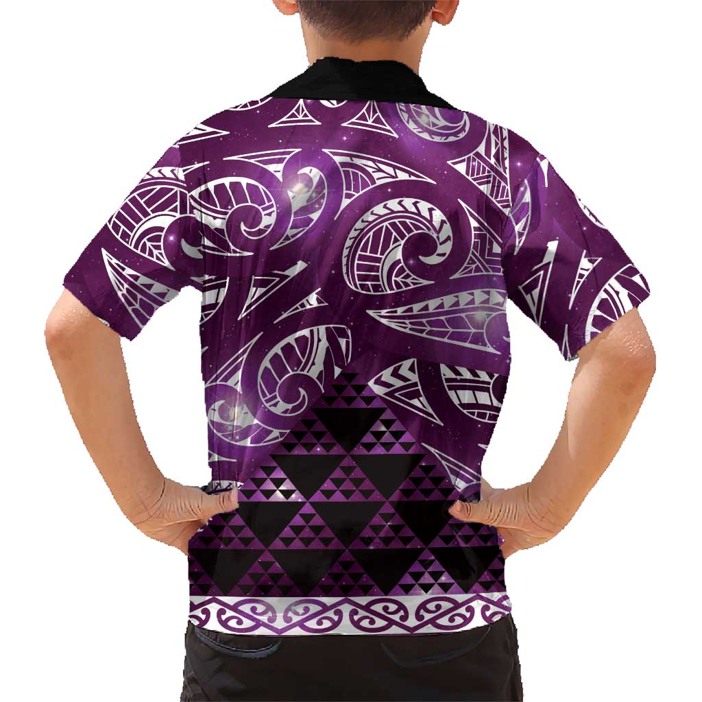 Matariki New Zealand Kid Hawaiian Shirt NZ Niho Taniwha Maori New Year Purple Galaxy