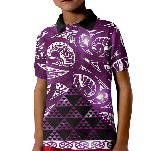 Matariki New Zealand Kid Polo Shirt NZ Niho Taniwha Maori New Year Purple Galaxy