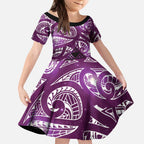 Matariki New Zealand Kid Short Sleeve Dress NZ Niho Taniwha Maori New Year Purple Galaxy