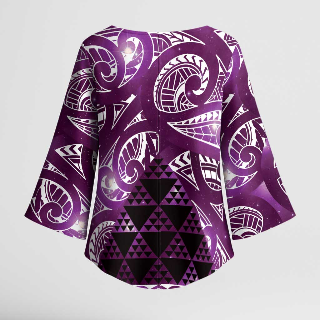 Matariki New Zealand Kimono Sleeve Blouse NZ Niho Taniwha Maori New Year Purple Galaxy