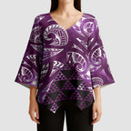 Matariki New Zealand Kimono Sleeve Blouse NZ Niho Taniwha Maori New Year Purple Galaxy
