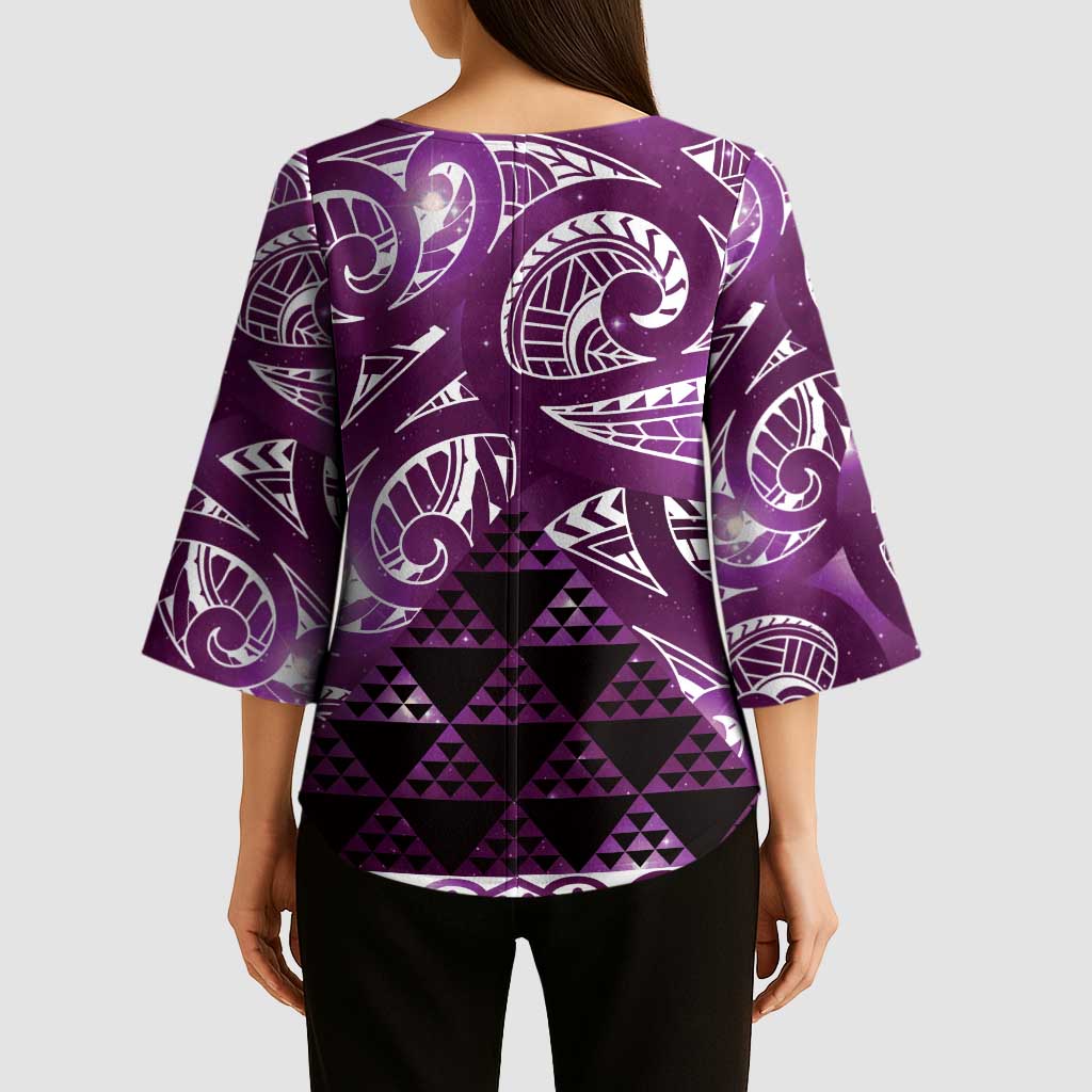 Matariki New Zealand Kimono Sleeve Blouse NZ Niho Taniwha Maori New Year Purple Galaxy