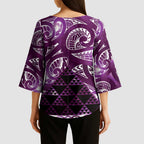 Matariki New Zealand Kimono Sleeve Blouse NZ Niho Taniwha Maori New Year Purple Galaxy