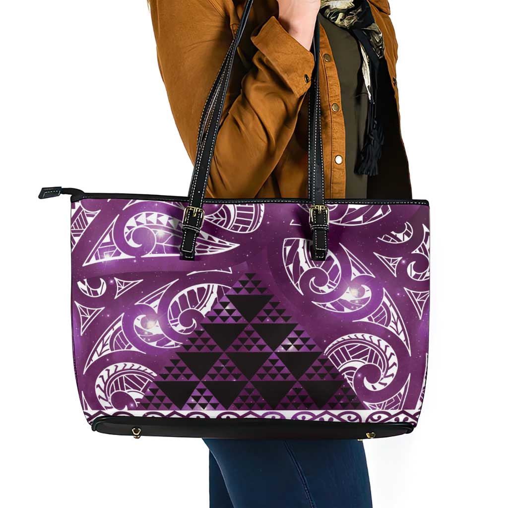 Matariki New Zealand Leather Tote Bag NZ Niho Taniwha Maori New Year Purple Galaxy